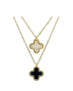 Reversible blackxwhite clover necklace-18k