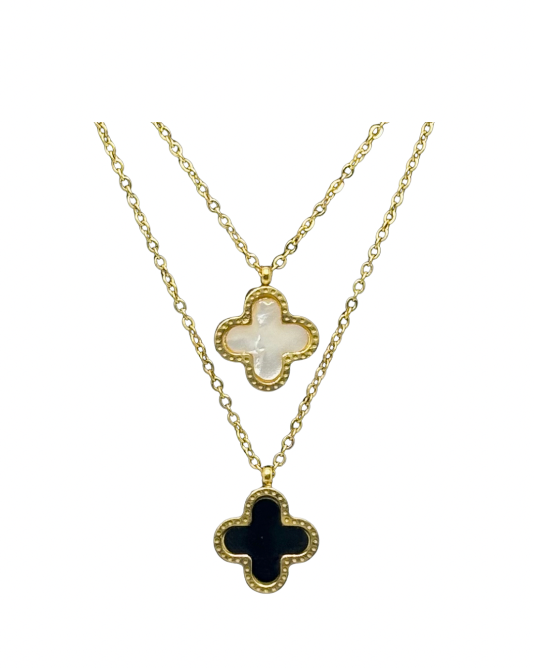 Reversible blackxwhite clover necklace-18k
