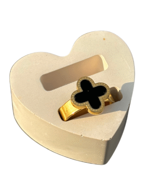 Adjustable black clover ring-18k